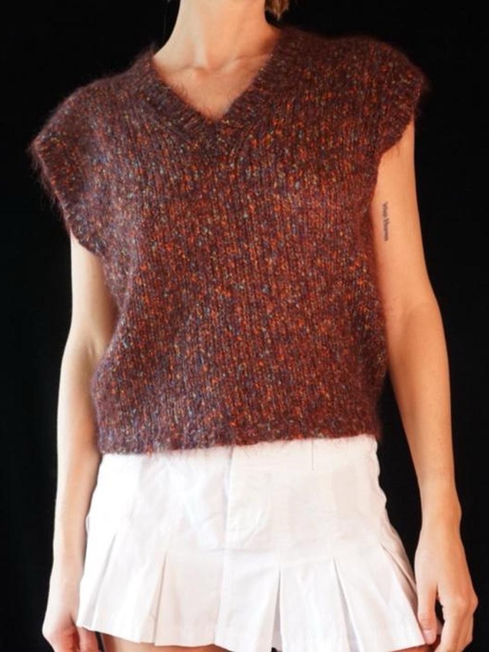 Vintage 90s brown & multicolor speckled mohair blend knit sweater vest